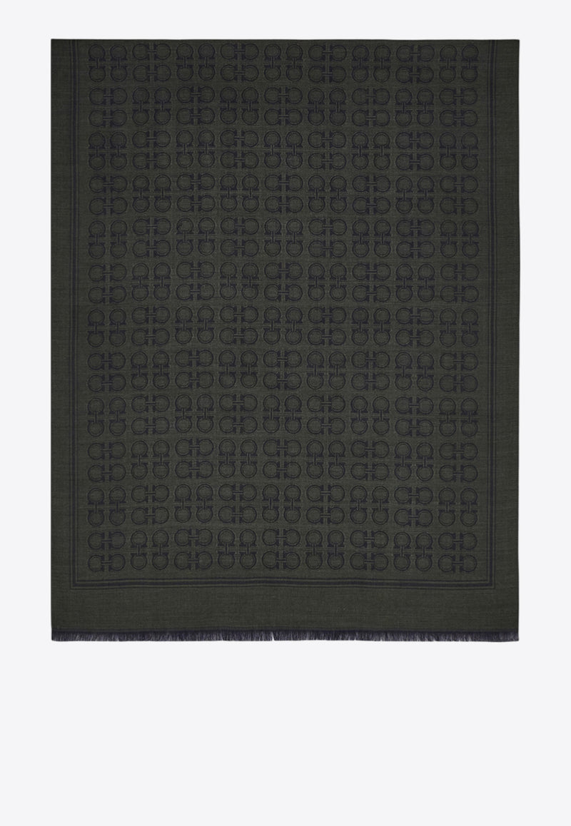 Ferragamo Gancini Square Wool-Blend Scarf Military Green 520144 ST NEWFIBBIE 785250 MILITARY