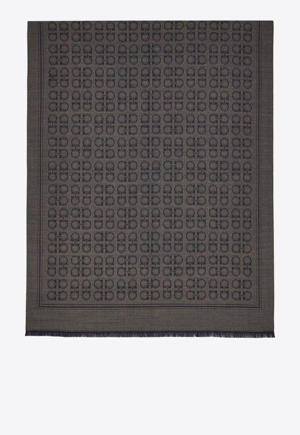 Ferragamo Gancini Square Wool-Blend Scarf Taupe 520144 ST NEWFIBBIE 785251 TOUPE GRAY