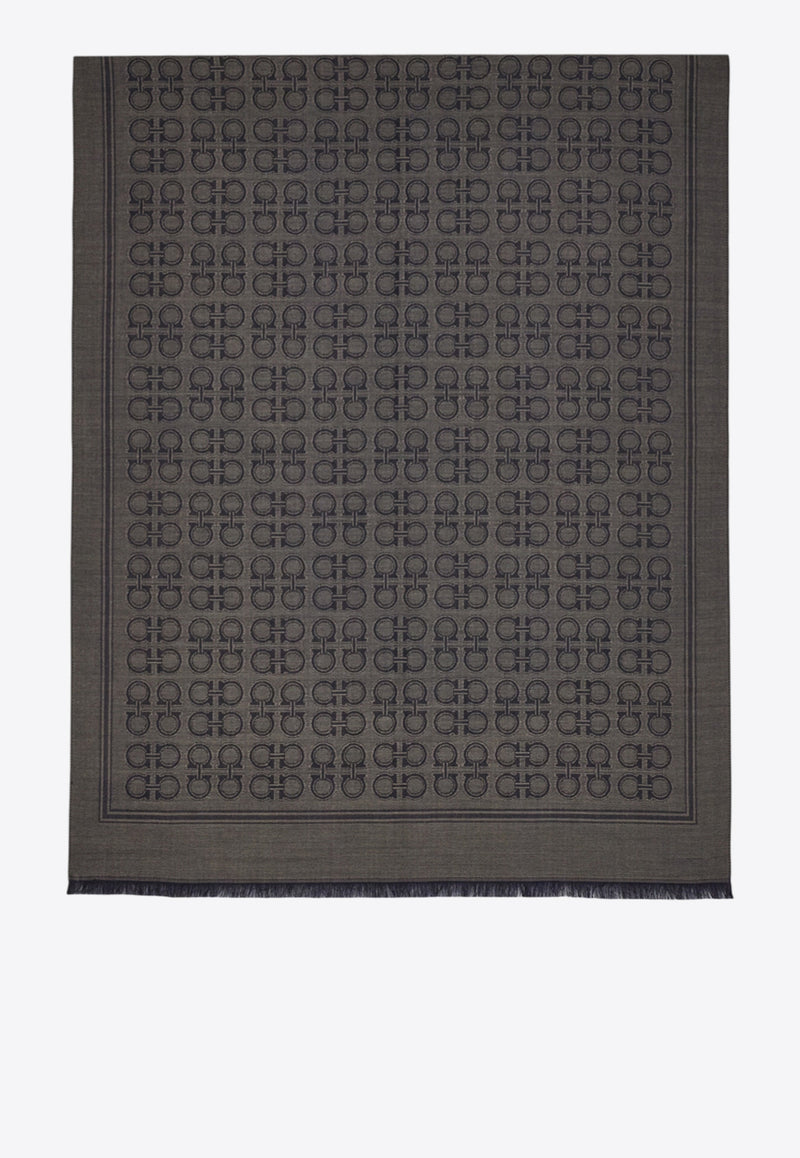 Ferragamo Gancini Square Wool-Blend Scarf Taupe 520144 ST NEWFIBBIE 785251 TOUPE GRAY