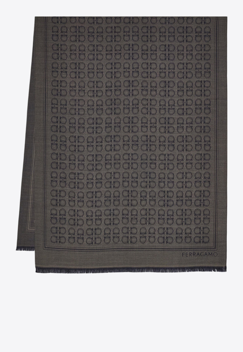 Ferragamo Gancini Square Wool-Blend Scarf Taupe 520144 ST NEWFIBBIE 785251 TOUPE GRAY