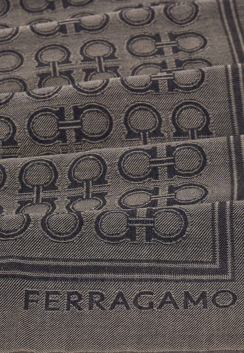 Ferragamo Gancini Square Wool-Blend Scarf Taupe 520144 ST NEWFIBBIE 785251 TOUPE GRAY