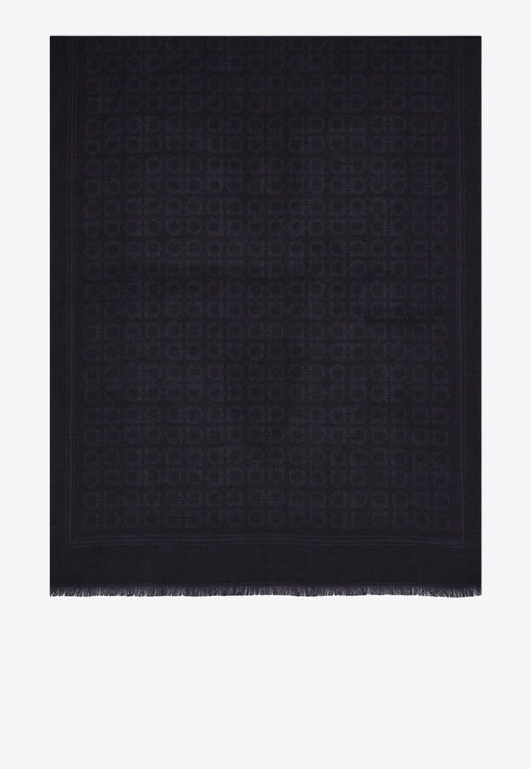 Ferragamo Gancini Square Wool-Blend Scarf Gray 520144 ST NEWFIBBIE 785252 ANTRACITE