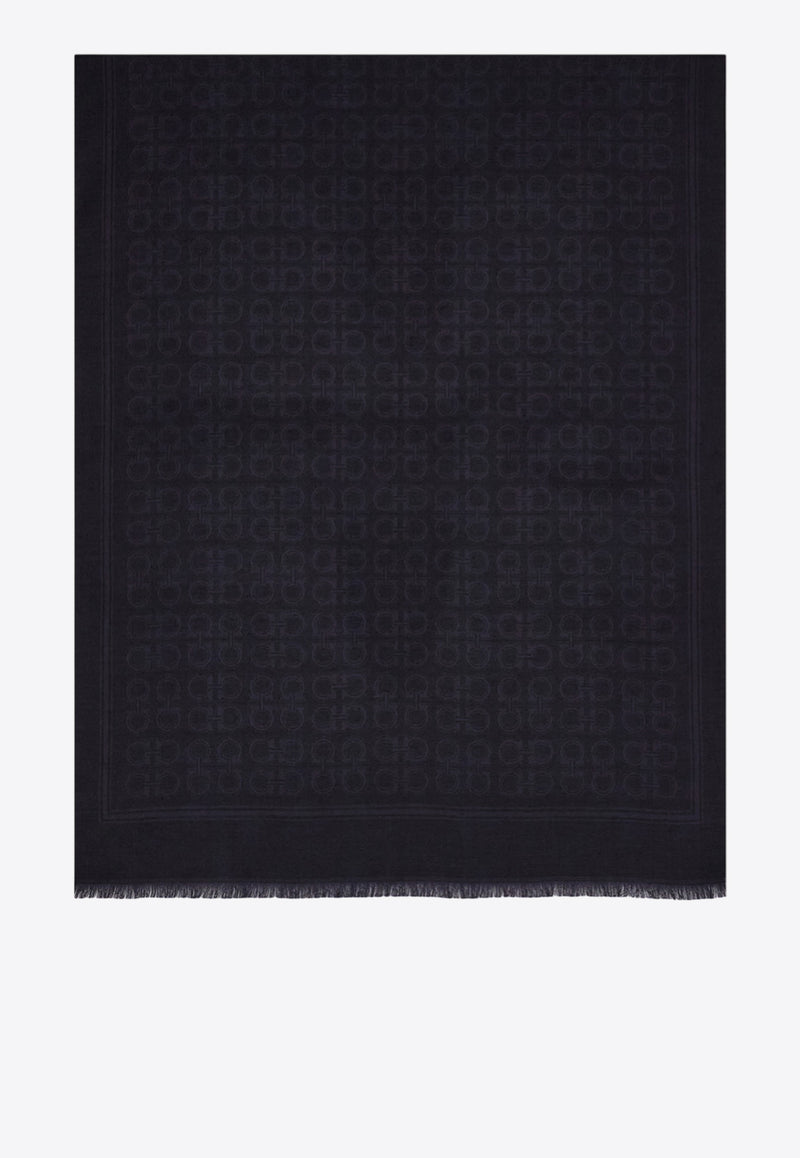 Ferragamo Gancini Square Wool-Blend Scarf Gray 520144 ST NEWFIBBIE 785252 ANTRACITE