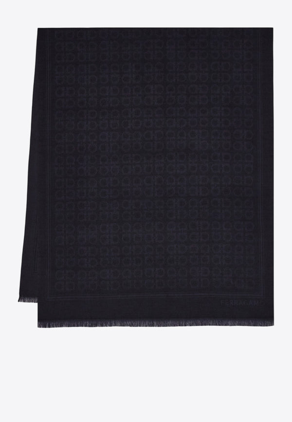 Ferragamo Gancini Square Wool-Blend Scarf Gray 520144 ST NEWFIBBIE 785252 ANTRACITE