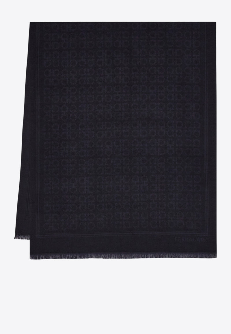 Ferragamo Gancini Square Wool-Blend Scarf Gray 520144 ST NEWFIBBIE 785252 ANTRACITE