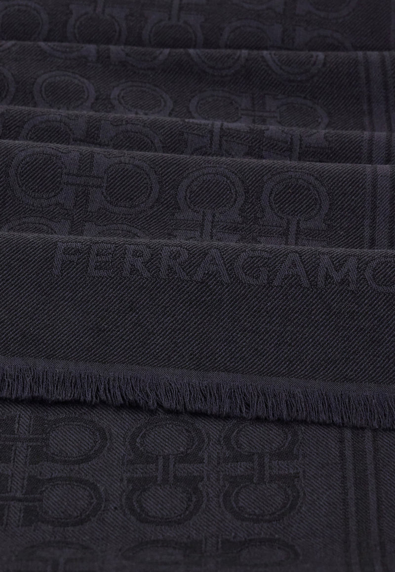 Ferragamo Gancini Square Wool-Blend Scarf Gray 520144 ST NEWFIBBIE 785252 ANTRACITE