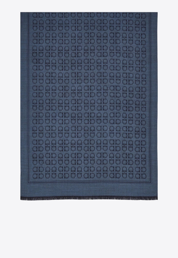 Ferragamo Gancini Square Wool-Blend Scarf Blue 520144 ST NEWFIBBIE 785253 NA