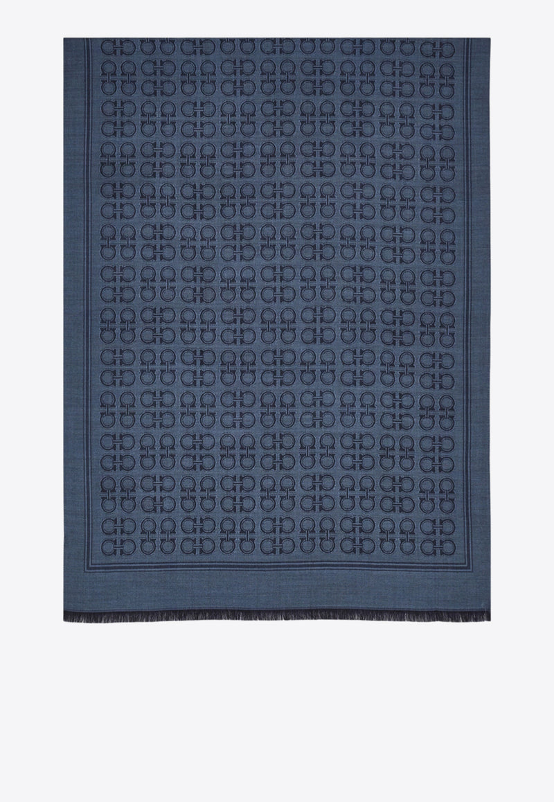 Ferragamo Gancini Square Wool-Blend Scarf Blue 520144 ST NEWFIBBIE 785253 NA