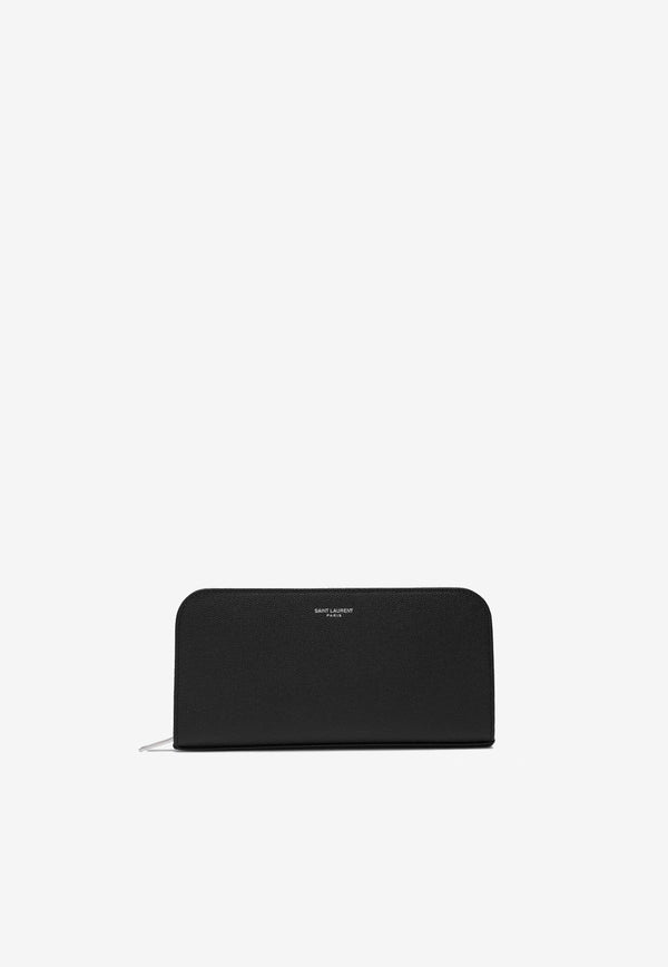 Saint Laurent Stamped Logo Zip-Around Wallet Black 534290BTY0N/R_YSL-1000