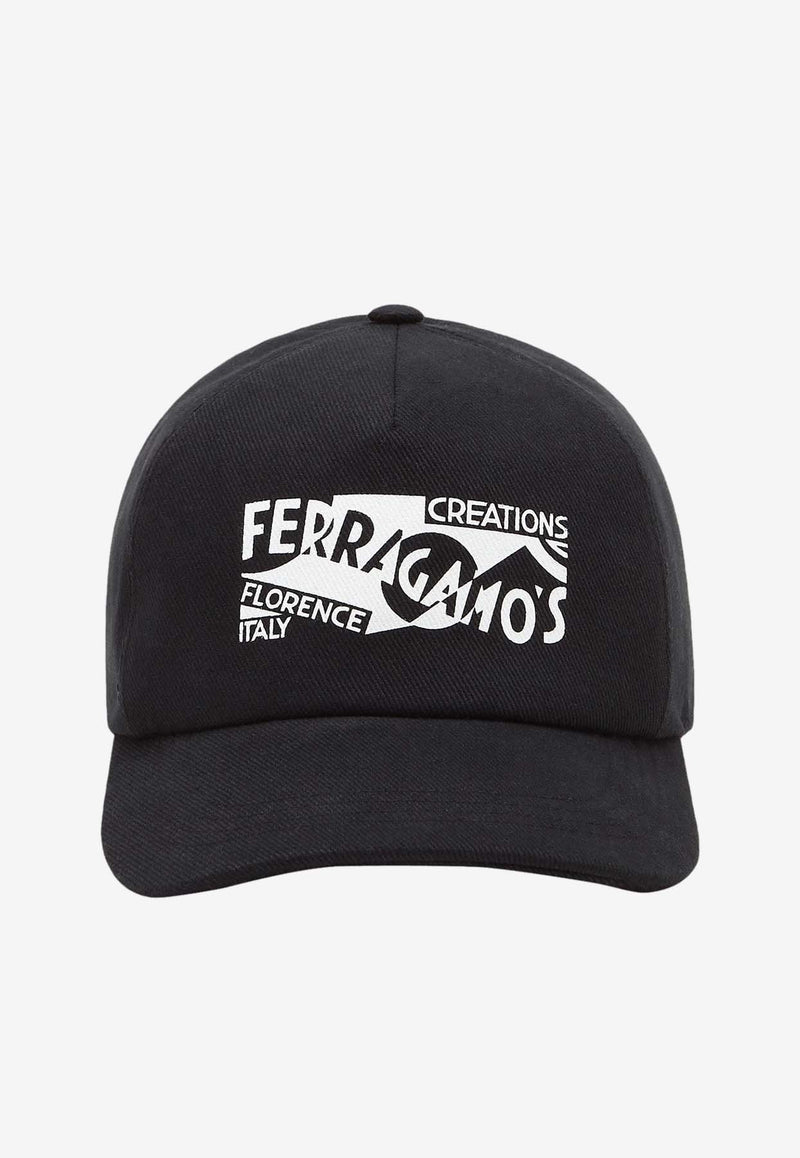 Salvatore Ferragamo Logo Print Baseball Cap Black 560087 BAS VENNA 776227 BLACK