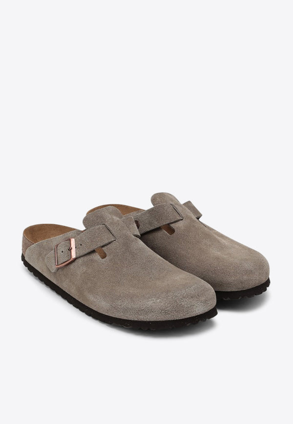 Birkenstock Boston Suede Flat Mules Taupe 560773SUE/Q_BIRKE-TA