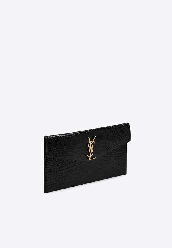 Saint Laurent Uptown Croc-Embossed Leather Clutch Black 565739DND0J/P_YSL-1000