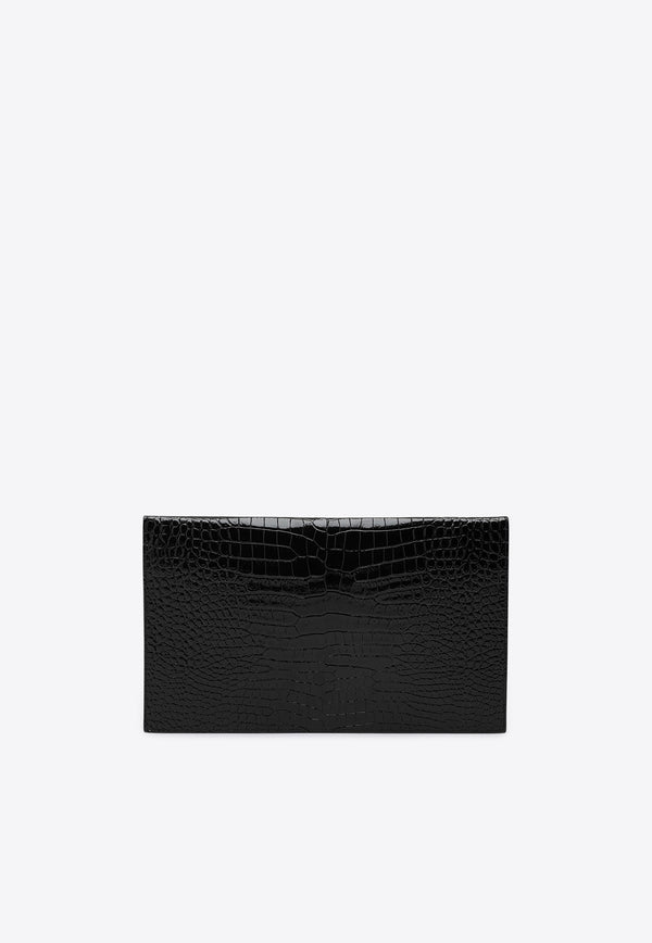 Saint Laurent Uptown Croc-Embossed Leather Clutch Black 565739DND0J/P_YSL-1000