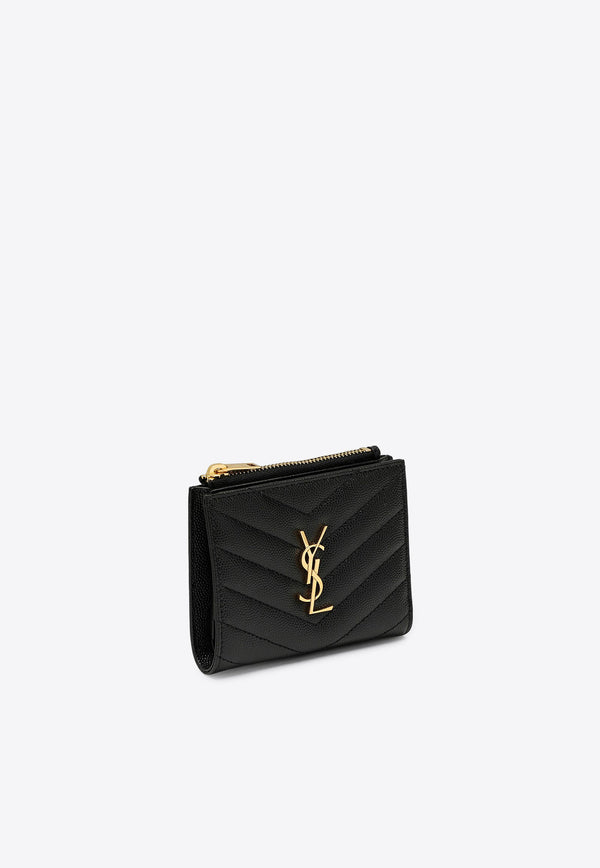 Saint Laurent Cassandre Bi-Fold Leather Wallet Black 575879BOW01/P_YSL-1000