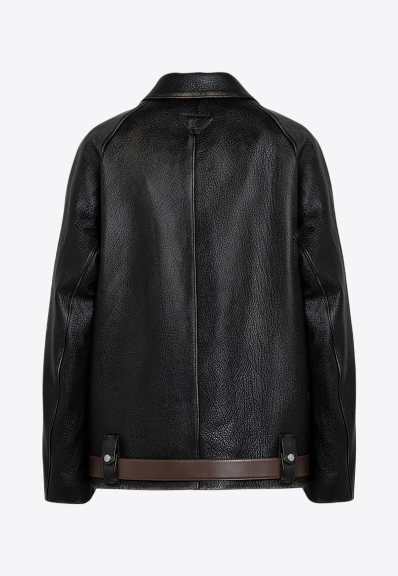 Prada Belted Leather Zip-Up Jacket Black 58A170OOO1455/P_PRADA-F0002