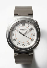 ساعة هيرميس كات 36 مم كبيرة مع حزام مطاطي بلون غري إيتان