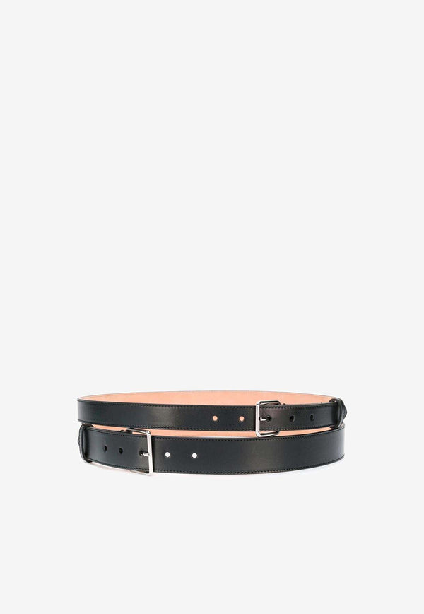 Alexander McQueen Double-Strap Leather Belt Black 594188_1BR0I_1000