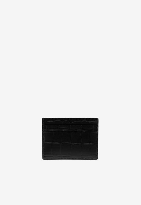 Balenciaga Logo Print Cardholder in Croc-Embossed Leather 594309-1ROP3BLACK