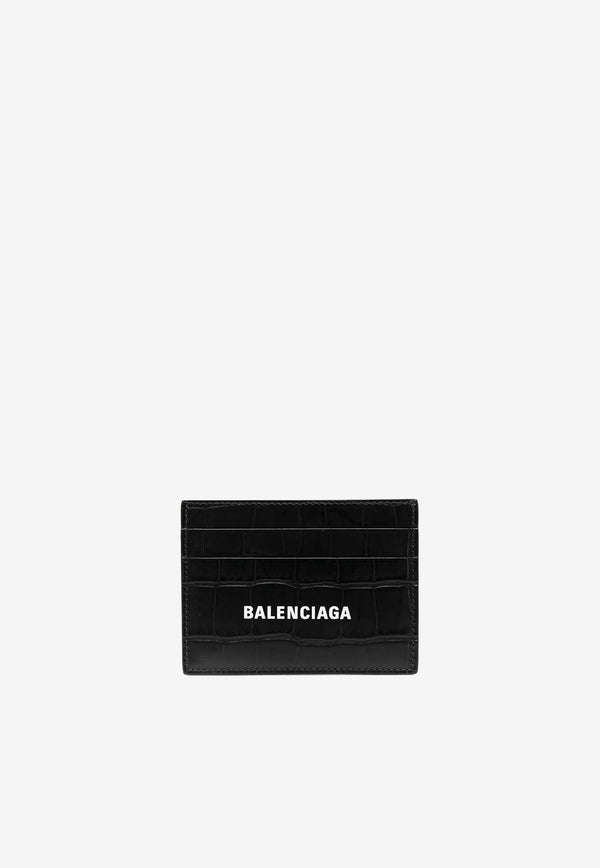 Balenciaga Logo Print Cardholder in Croc-Embossed Leather 594309-1ROP3BLACK