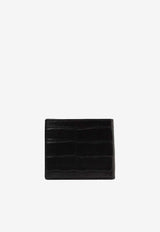 Balenciaga Logo Bi-Fold Wallet in Croc-Embossed Leather 594315-1ROP3BLACK