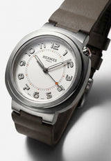 ساعة هيرميس كات 36 مم كبيرة مع حزام مطاطي بلون غري إيتان