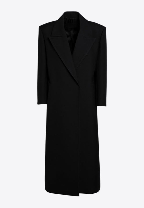 Valentino Single-Breasted Long Wool Coat Black 5B0CA7E06LR/P_VALE-0NO