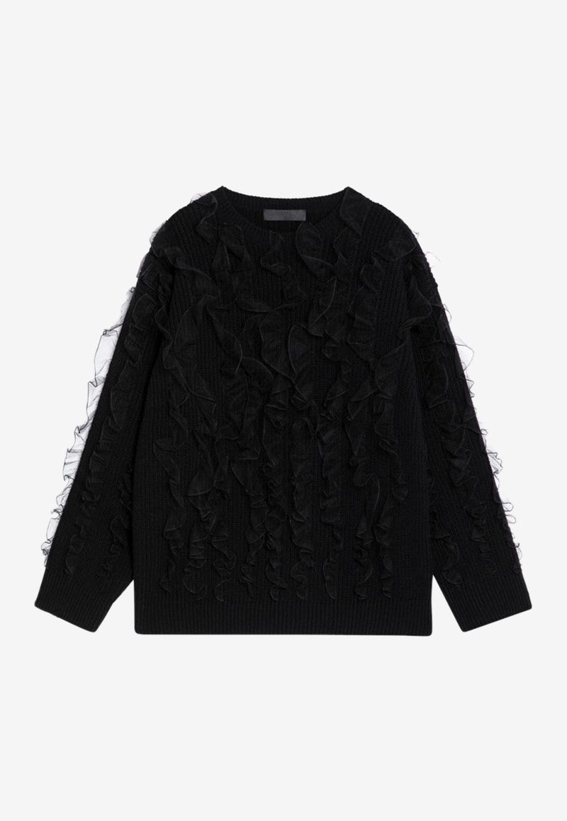 Valentino Knitted Wool Ruffled Sweater Black 5B0KC60L8WH/P_VALE-0NO