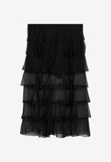 Valentino Semi-Sheer Chiffon Midi Tiered Skirt Black 5B0RAC562UP/P_VALE-0NO