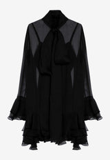 Valentino Semi-Sheer Ruffled Mini Dress Black 5B0VAC552UP/P_VALE-0NO