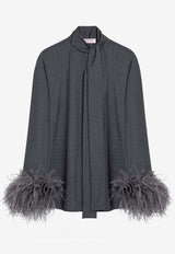 Valentino Feather-Trimmed Wool Blouse Gray 5B3AB6P58M4/P_VALE-153