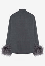 Valentino Feather-Trimmed Wool Blouse Gray 5B3AB6P58M4/P_VALE-153