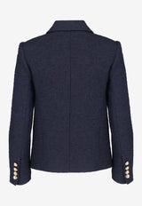 Valentino VLogo Single-Breasted Tweed Blazer Blue 5B3CE3907A6 598