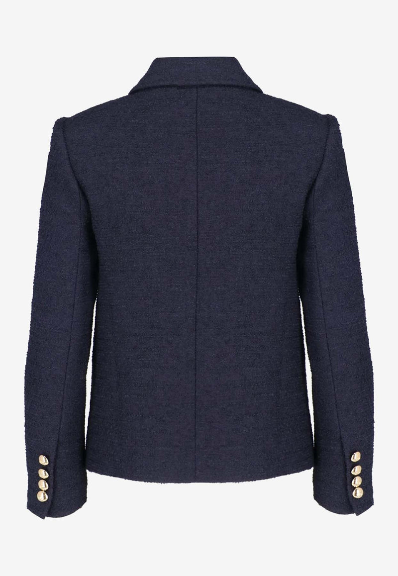 Valentino VLogo Single-Breasted Tweed Blazer Blue 5B3CE3907A6 598