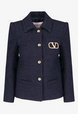 Valentino VLogo Single-Breasted Tweed Blazer Blue 5B3CE3907A6 598