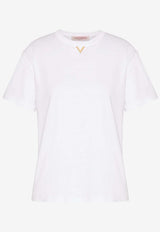 Valentino Metallic V Detail Crewneck T-shirt White 5B3MG23K8PA 0BO