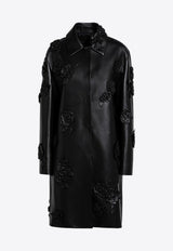 Valentino Floral Appliqué Nappa Leather Coat Black 5B3NBAI08LV/P_VALE-0NO