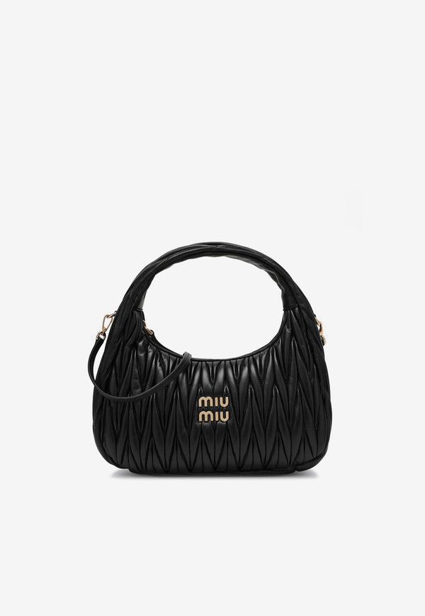 Miu Miu Wander Matelassé Nappa Leather Hobo Bag Black 5BC153OOON88/P_MIU-F0002