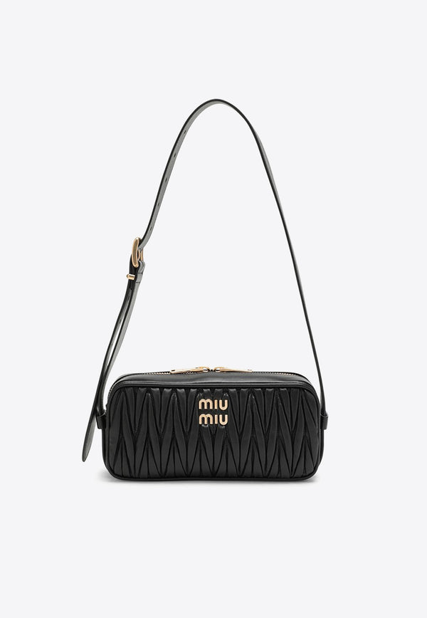 Miu Miu Logo Quilted Leather Shoulder Bag Black 5BC158OOON88/N_MIU-F0002