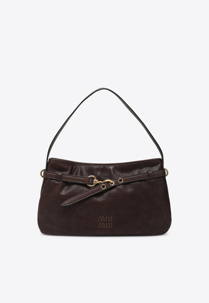 Miu Miu Medium Aventure Nappa Leather Shoulder Bag Dark Brown 5BC181OOO2BBL/R_MIU-F0NBL