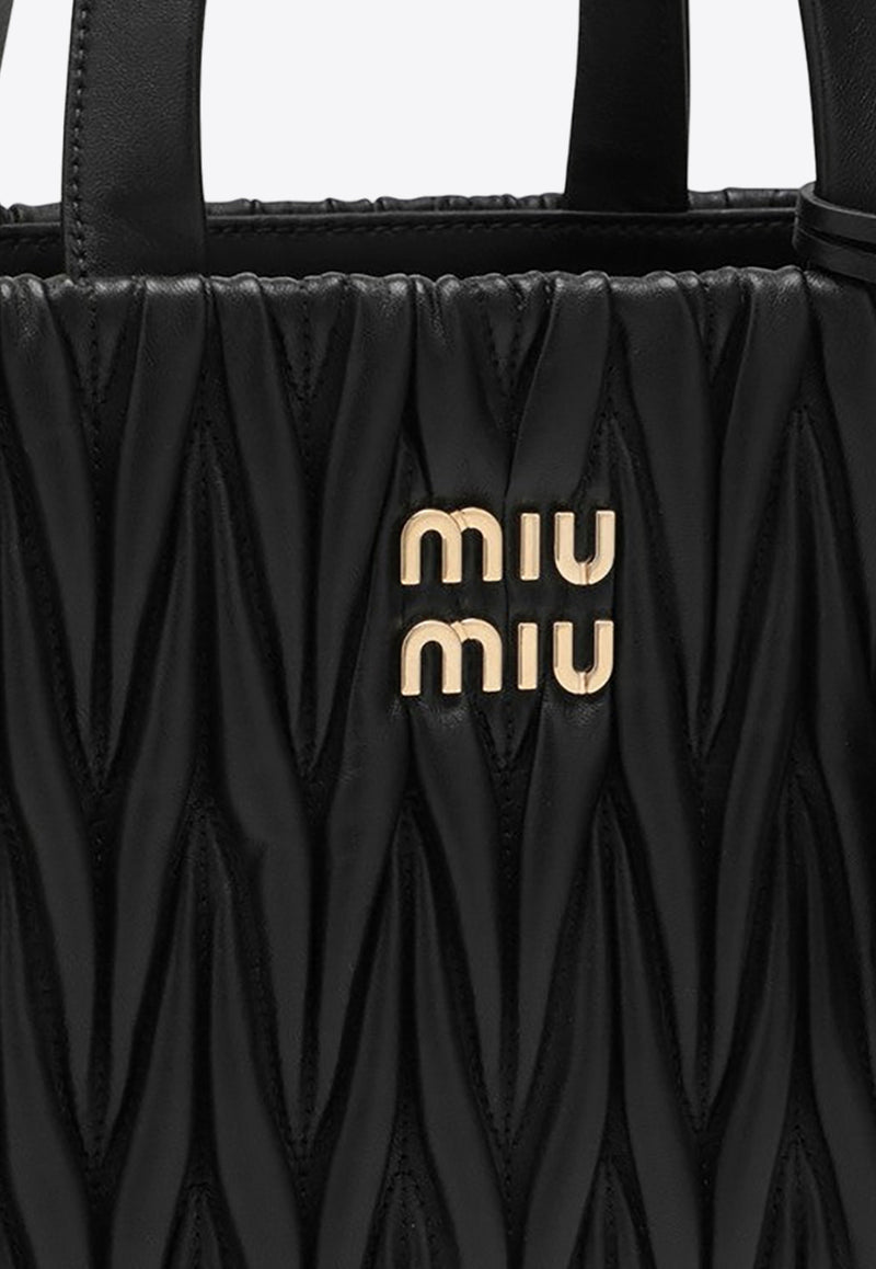Miu Miu Logo Lettering Quilted Leather Tote Bag Black 5BG263MOON88/M_MIU-F0002