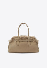Miu Miu Aventure Suede Shearling Top Handle Bag Sand 5BG310OLS2IDK/R_MIU-F0036