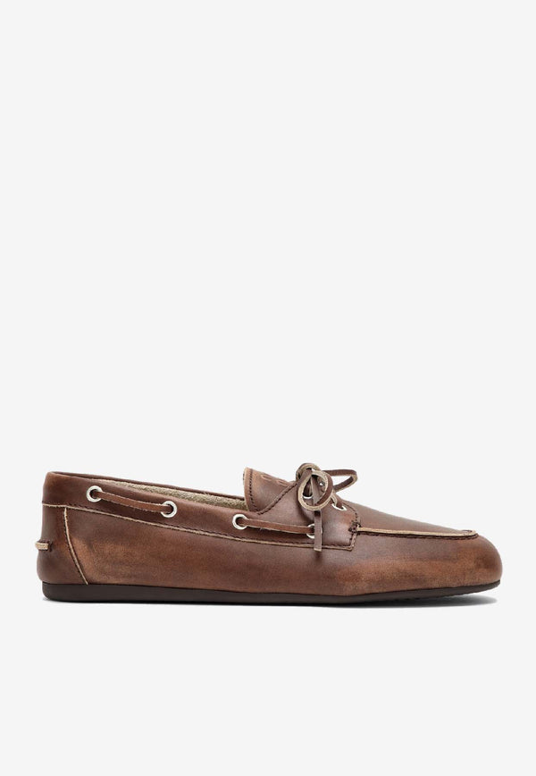 Miu Miu Vintage-Effect Leather Loafers Brown 5D123E0053F33/S_MIU-F0038