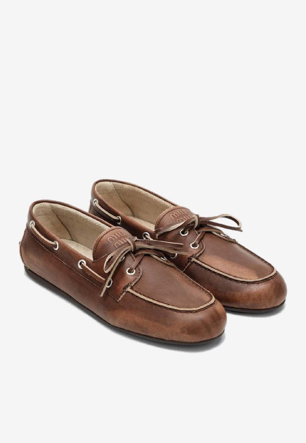 Miu Miu Vintage-Effect Leather Loafers Brown 5D123E0053F33/S_MIU-F0038