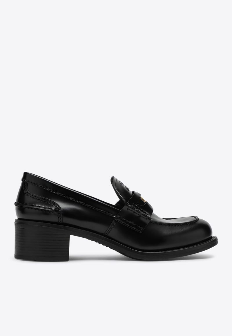 Miu Miu Penny Loafers in Brushed Leather Black 5D276E050055/R_MIU-F0002