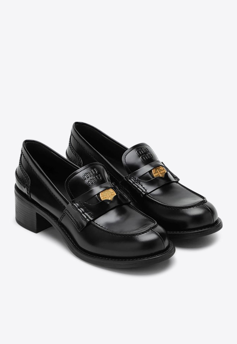 Miu Miu Penny Loafers in Brushed Leather Black 5D276E050055/R_MIU-F0002