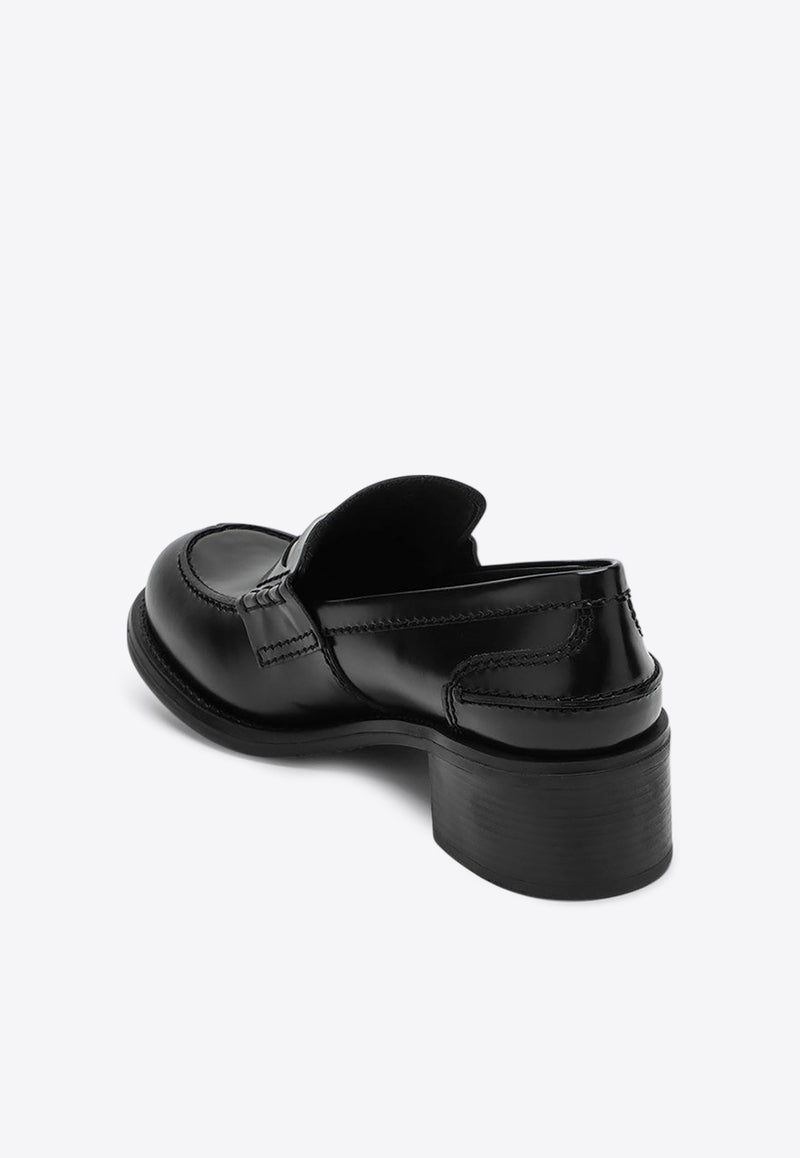 Miu Miu Penny Loafers in Brushed Leather Black 5D276E050055/R_MIU-F0002