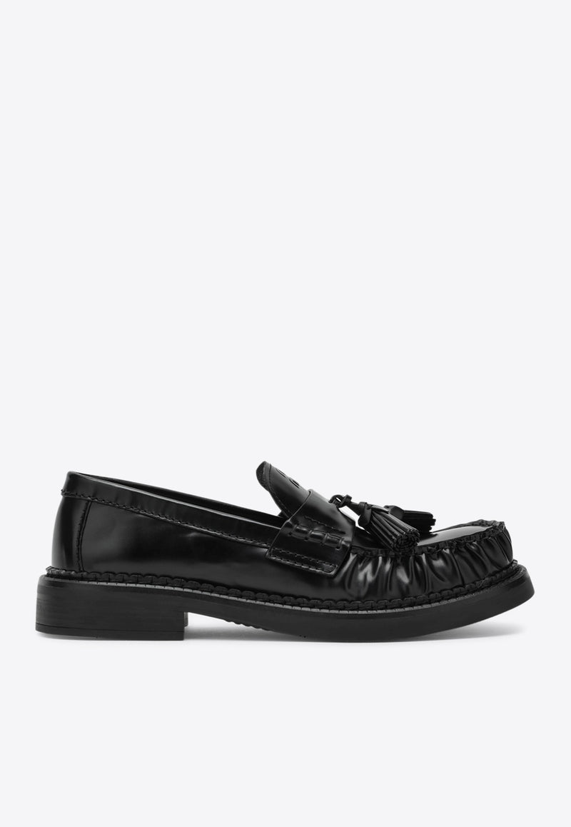 Miu Miu Brushed Leather Tassel Loafers Black 5D497E030055/R_MIU-F0002