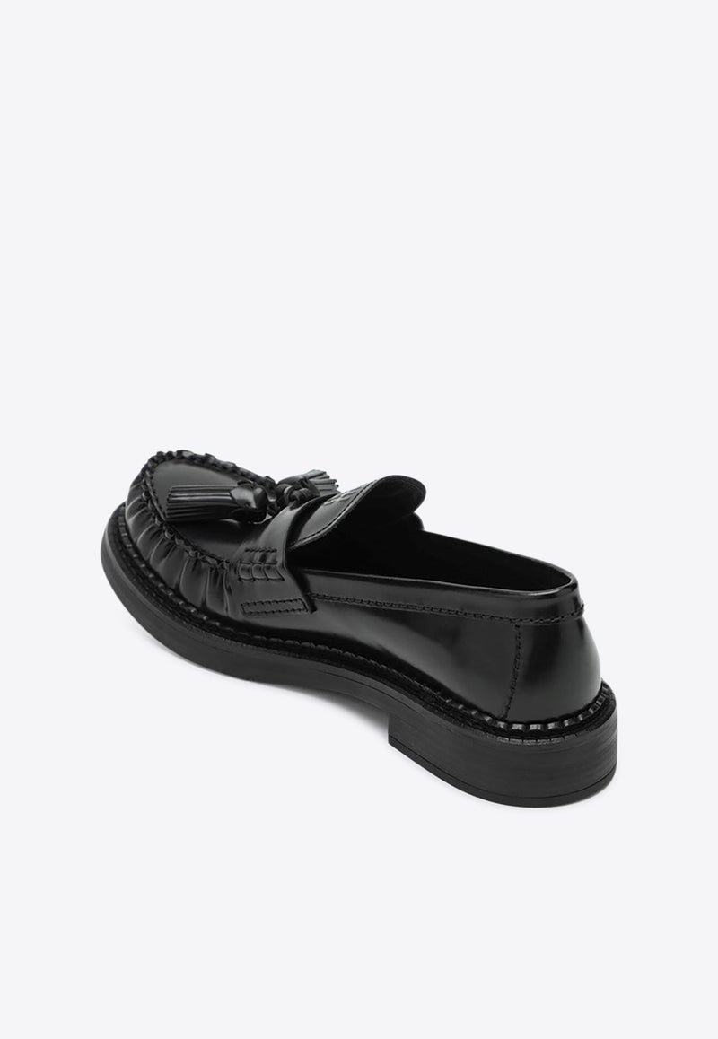 Miu Miu Brushed Leather Tassel Loafers Black 5D497E030055/R_MIU-F0002