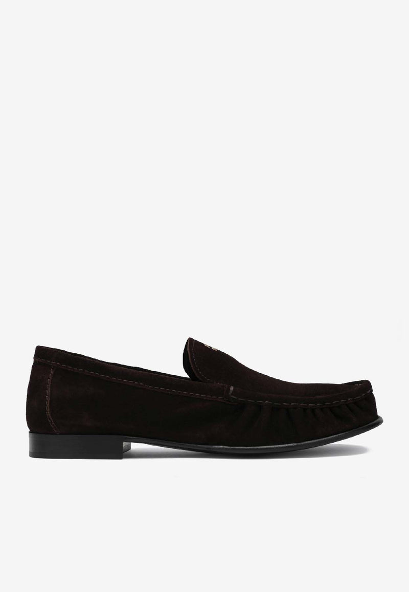 Miu Miu Logo Stamp Suede Loafers  Brown 5D499E015054/R_MIU-F0003