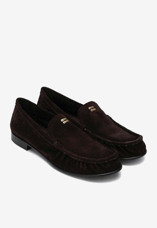 Miu Miu Logo Stamp Suede Loafers  Brown 5D499E015054/R_MIU-F0003